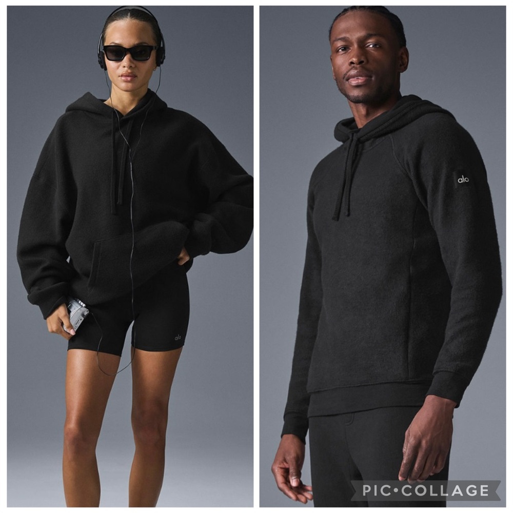 RARE!🦄 BNWT ALO Yoga Triumph Fleece Hoodie L Unisex Black